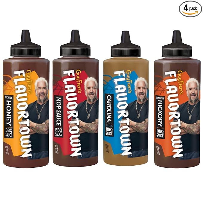 Flavortown BBQ Sauce Variety Pack - Gourmet BBQ Sauce, Barbecue Sauce Set, BBQ Sauce Sampler, Grilling Sauces Gift Set, Carolina, Money Honey, Mop, Smokin' Hickory - 14 Ounce (Pack of 4)