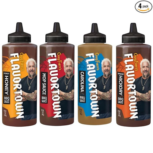 Flavortown BBQ Sauce Variety Pack - Gourmet BBQ Sauce, Barbecue Sauce Set, BBQ Sauce Sampler, Grilling Sauces Gift Set, Carolina, Money Honey, Mop, Smokin' Hickory - 14 Ounce (Pack of 4)