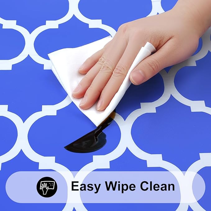 Smiry Rectangle Picnic Table Cover, Waterproof Elastic Fitted Camping Tablecloths for 4 Foot Tables, Wipeable Flannel Backed Vinyl Tablecloth Protector for Indoor, Outdoor (Blue, 24x48 Inches)