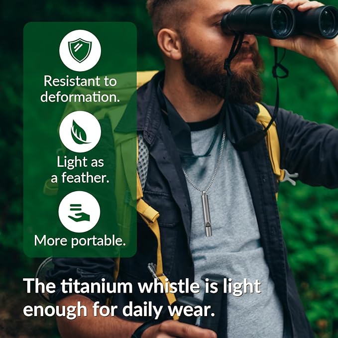 Titanium Emergency Whistle, 120db Safety Whistle with Keychain Rings for Outdoor Camping Hiking Boating Backpacking Fishing Kayak Kids Rescue Signaling Loud Survival Whistle