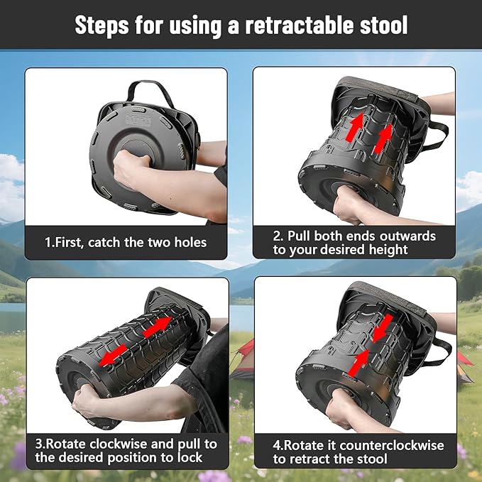 Fishboy Upgraded Square Collapsible Stool, 400lbs Max Weight, Lightweight But Sturdy, Portable Retractable Folding Telescoping Foldable Camping Stool for Adults Outdoor Fishing Hiking BBQ