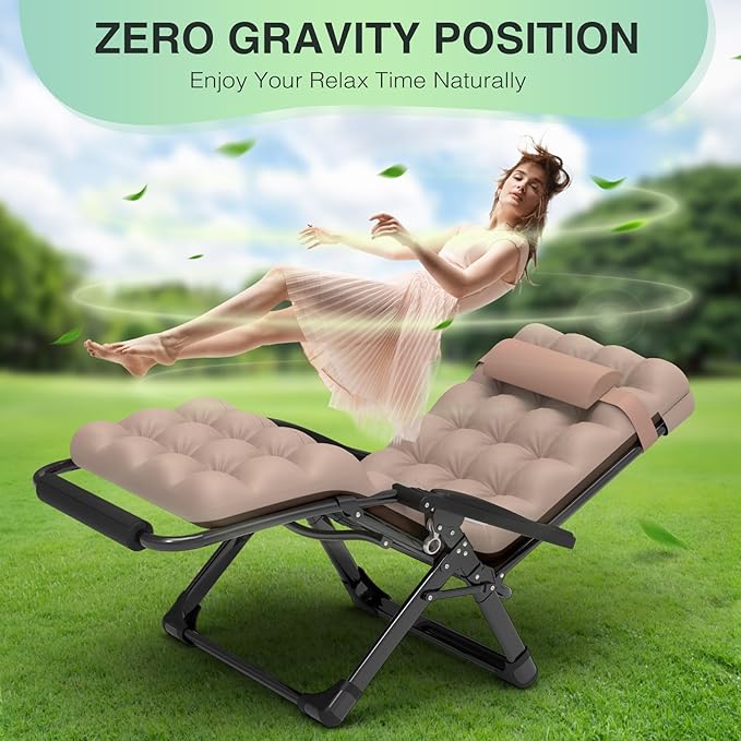 Suteck Oversized Zero Gravity Chair,29In XL Lounge Chair w/Removable Cushion&Headrest, Reclining Camping Chair w/Upgraded Lock and Footrest, Reclining Patio Chairs Recliner for Indoor Outdoor