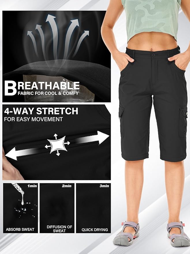 Women's Hiking Pants Convertible Quick Dry Lightweight Zip Off Fishing Travel Safari Pants