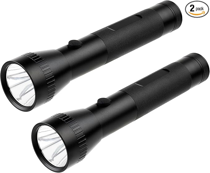KunHe 2D Cell Battery Big Flashlights Single Mode High Lumens Aluminum Heavy Duty Large Flashlight for Home Emergency Power Outage Outdoor Activities 2 Pack