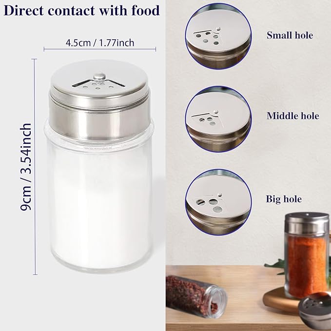 4pcs Salt and Pepper Shakers Set, Salt Shaker and Pepper Shaker with Adjustable Pour Holes, Pepper and Salt Container with Stainless Steel Lid,Glass Salt and Pepper Shakers,Spice Shaker for Kitchen
