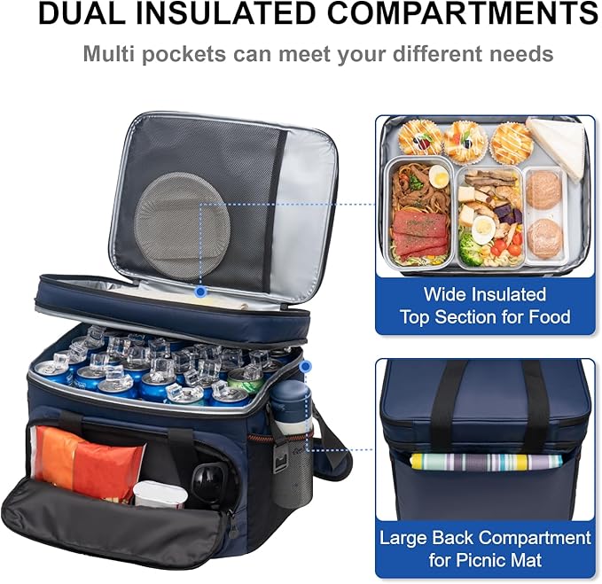 EVERFUN Small Cooler Lunch Box Mini Leak-Proof Soft Double Deck 24 Can Personal Insulated Collapsible Portable Waterproof Lunch Bag Ice Chest for Men Women Work Travel Car Picnic Beach