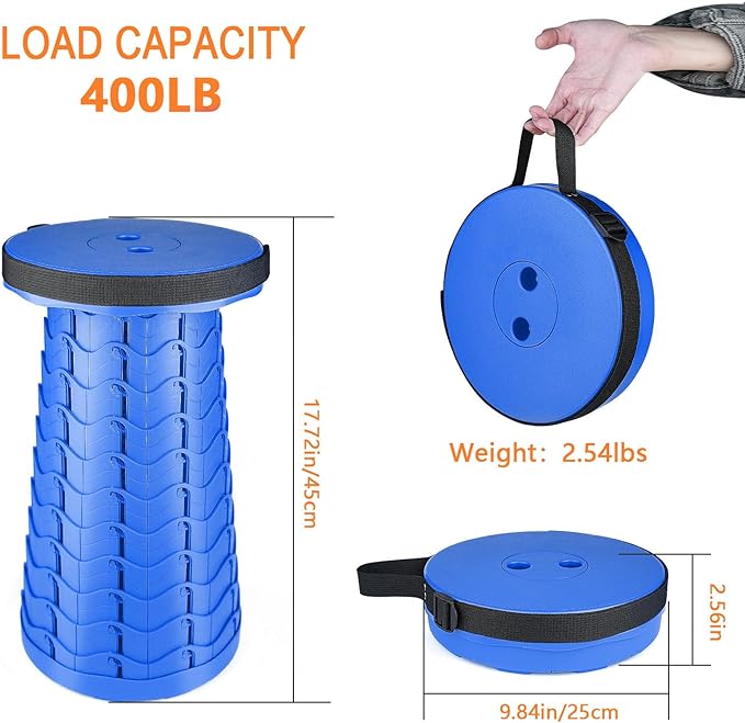Boreeman Upgraded Folding Stool Lightweight Yet More Sturdy with Load Capacity 400lbs Portable Collapsible Stool for Camping Fishing Hiking BBQ (All Blue)