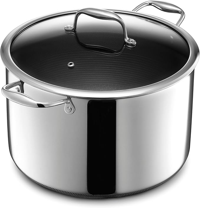 HexClad Hybrid Nonstick 10-Quart Stockpot with Tempered Glass Lid, Stay-Cool Handles, Dishwasher-Friendly, Oven-Safe Up to 900°F, Induction Ready, Compatible with All Cooktops