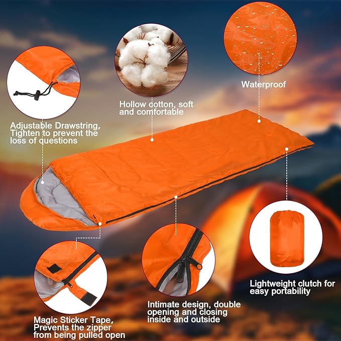 10 Pcs 0 Degree Camping Sleeping Bags Bulk for Adults Cold Weather Sleeping Bags 4 Season Warm Waterproof Lightweight with Compression Sack for Backpacking Hiking Travel Homeless