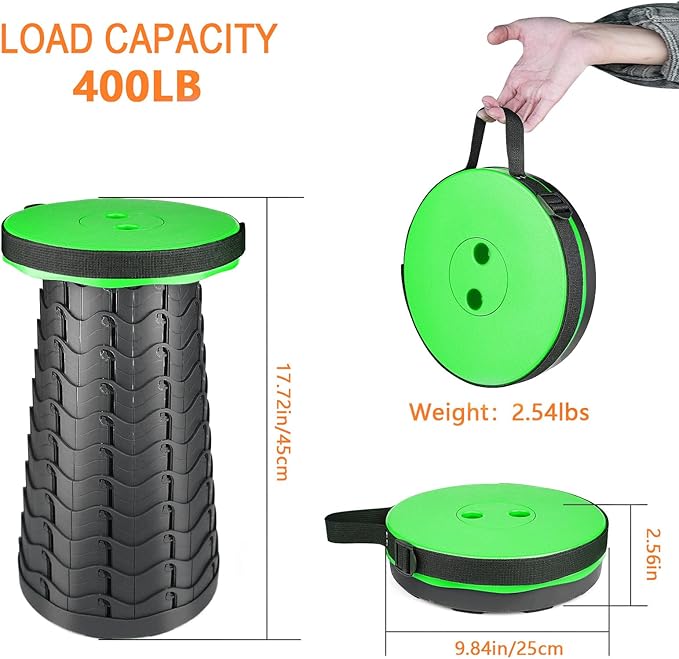 Boreeman Upgraded Folding Stool Lightweight Yet More Sturdy with Load Capacity 400lbs Portable Collapsible Stool for Camping Fishing Hiking BBQ (Green)