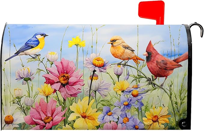 Hummingbird Bird Mailbox Covers Magnetic Spring Blooming Flowers and Birds Decorative Waterproof Mailboxes Wraps Letter Post Box Cover Oversize for Home Outdoor Garden Yard 25.5 x 21 in