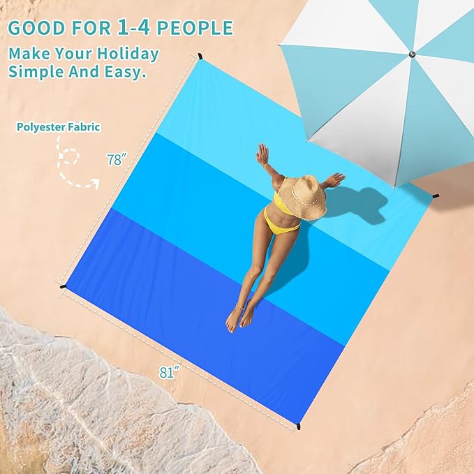 BYDOLL Beach Blanket Waterproof Sandproof 78''×81'' Suits1-4 Adults Compact Lightweight Oversized Sand-Free Blanket Large Picnic Mat for Beach Travel Camping Hiking