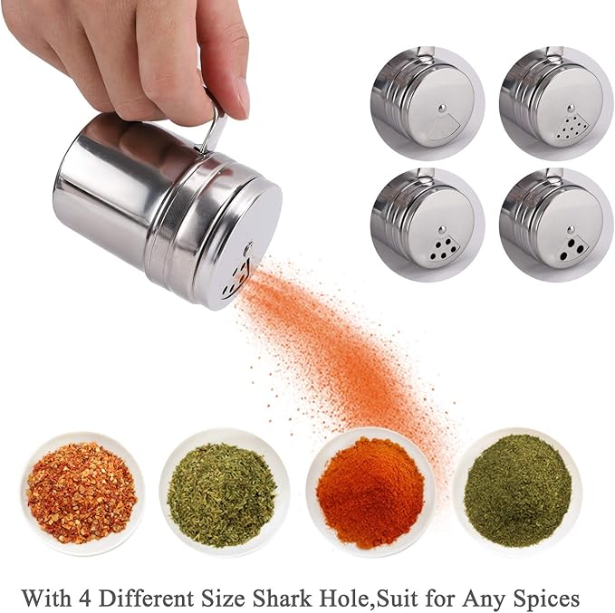 Accmor 5oz Salt and Pepper Shakers with Adjustable Pour Holes, Stainless Steel Dredge Shaker, Seasoning Spice Shakers for Salt Pepper Cinnamon Sugar Flour