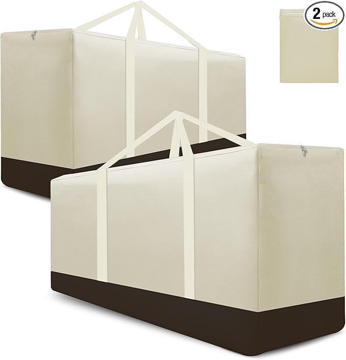2 Pack Cushion Storage Bag Waterproof Outdoor Cushions Storage Bag 68" L x 30" W x 20" H Large Patio Furniture Cushion Storage Bags with Handle and Zipper (Beige, 2 Pack)