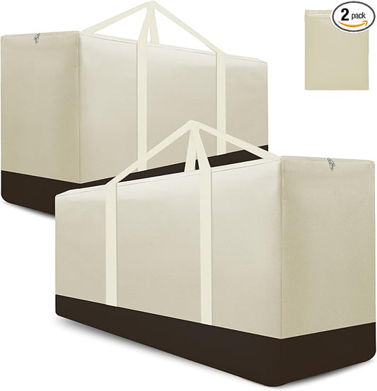 2 Pack Cushion Storage Bag Waterproof Outdoor Cushions Storage Bag 68" L x 30" W x 20" H Large Patio Furniture Cushion Storage Bags with Handle and Zipper (Beige, 2 Pack)
