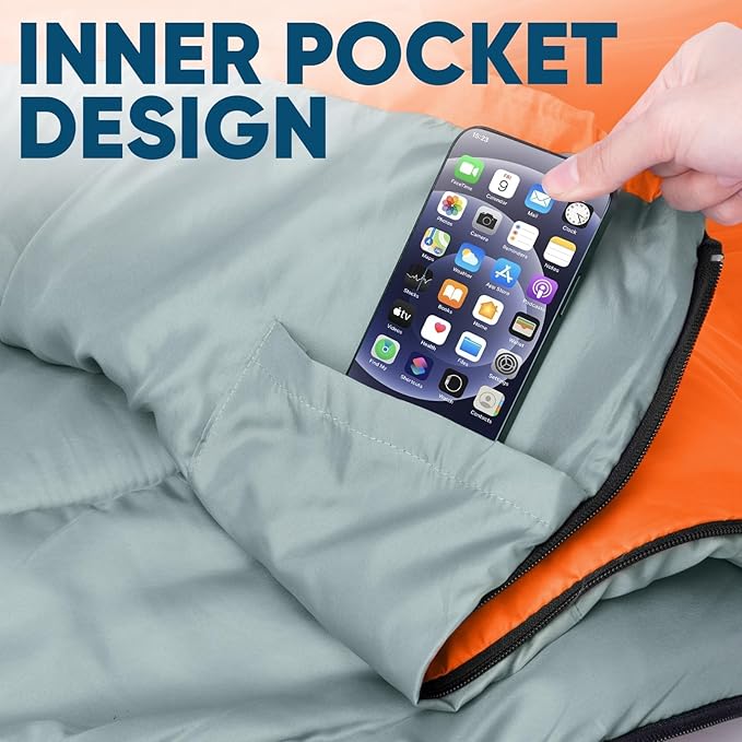 PTEROMY Sleeping Bags for Adults, Lightweight Water Resistant Backpacking Camping Sleeping Bag for Warm Cold Weather, Camping Essentials for Hiking Outdoor Travel