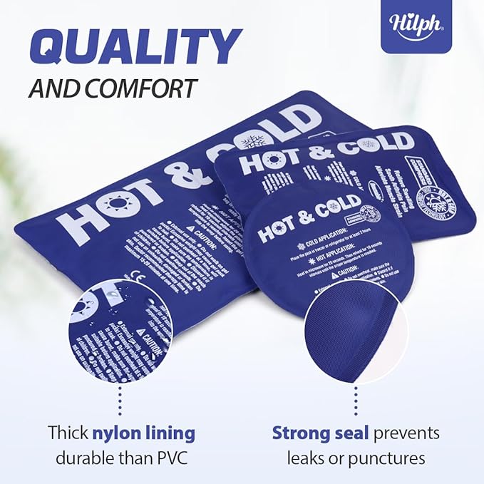 Hilph Ice Pack for Injuries Reusable, 6 Pack Hot and Cold Gel Ice Packs with Adjustable Wrap for Pain Relief, Sports Injury, Swelling, Bruises and Post Surgery Recovery, Ideal for Knee, Back, Ankle
