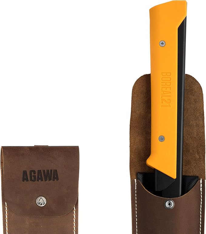 AGAWA - BOREAL21 Backwoods Kit - 21 Inch Folding Bow Saw, 21" Premium Leather Sheath, Additional 21" Aggressive Blade (Black Frame - Yellow Handle)