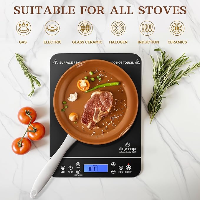 Ceramic Frying Pan, 9.5 Inch Nonstick Pan without PFAS, PTFE, or PFOA, Stainless Steel Base Ceramic Skillet for All Cooktops, Oven & Dishwasher Compatible