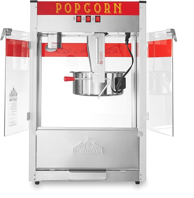 Olde Midway Commercial Popcorn Machine Maker Popper with Extra Large 16-Ounce Kettle - Red