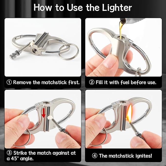 Keychain Lighter, Permanent Metal Match Strike, Infinity Lighter Waterproof Windproof Matches Reusable, Multitool Fire Starter Key Ring for Outdoor Hiking Traveling Camping Emergency