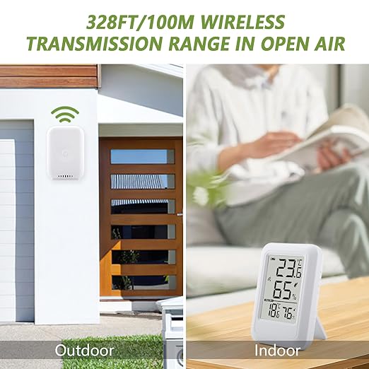 Indoor Outdoor Thermometer Hygrometer Wireless, Temperature Humidity Monitor with 330FT Range Remote Sensor, Max/Min Record, ℃/℉ Switch for Home, Office,Greenhouse, Baby Room (Type B)