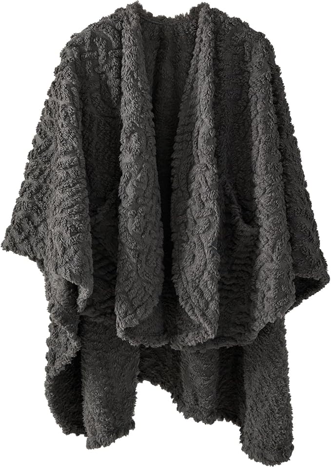 Royoliving Fuzzy Sherpa Wearable Fleece Blanket with Pockets for Adults, Ultra Soft Plush Shawl Throw Blankets (Grey, 58'' x 64'')