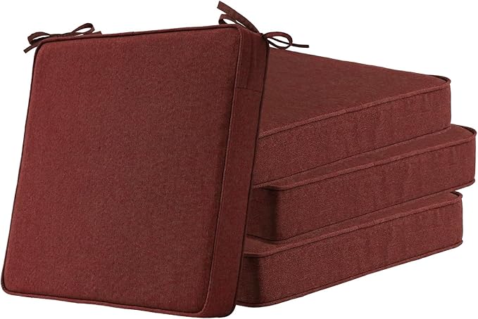 Sunbrella Square Corner Seat Cushions, 19" x 19" x 3", Set of 4, Indoor Outdoor Water Repellent Universal Chair Pads with Ties for Patio Furniture, Garden Dining Chairs, Spectrum Brick