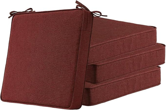 Sunbrella Square Corner Seat Cushions, 18.5" x 16" x 3", Set of 4, Indoor Outdoor Water Repellent Universal Chair Pads with Ties for Patio Furniture, Garden Dining Chairs, Spectrum Brick