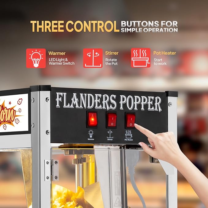 ROVSUN Popcorn Machine with 8 Ounce Kettle Makes Up to 32 Cups, Commercial Popcorn Machine Countertop Popcorn Maker w/Stainless Steel Scoop, Oil Spoon & 3 Popcorn Cups for Home Movie Theater, ETL