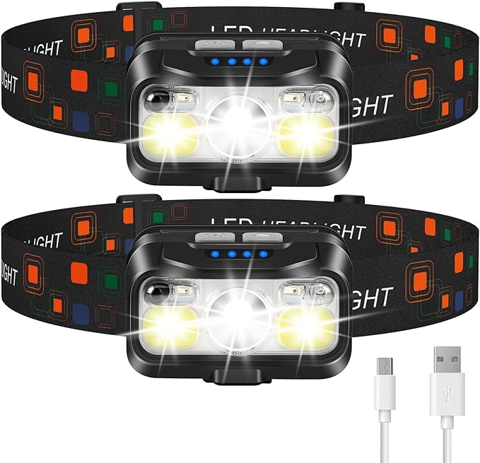 LHKNL Headlamp Rechargeable, Lumen Super Bright Motion Sensor Head Lamp Flashlight,2-Pack Waterproof LED Headlight with White Red Light,8 Modes Head Lights for Camping Cycling Running Fishing