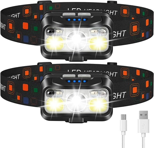 LHKNL Headlamp Rechargeable, Lumen Super Bright Motion Sensor Head Lamp Flashlight,2-Pack Waterproof LED Headlight with White Red Light,8 Modes Head Lights for Camping Cycling Running Fishing