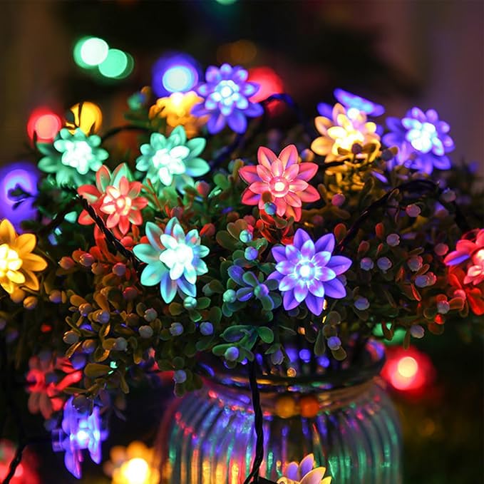 Decorative Flower String Lights, 9.8 FT 30 LED Battery & USB Plug in Powered Novelty Fairy Floral Lamps for Bedroom Window Garden Wedding Party Christmas Easter Tree Hanging Decor (Multicolor)