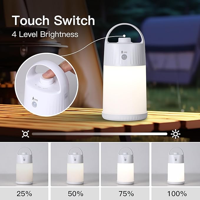 Upgraded Motion Sensor Night Light with 4 Adjustable Brightness Levels,Portable Rechargeable LED Lamp with PIR Motion Detection, 4000mAh Battery, Ideal for Bedroom, Closet, Camping (White)