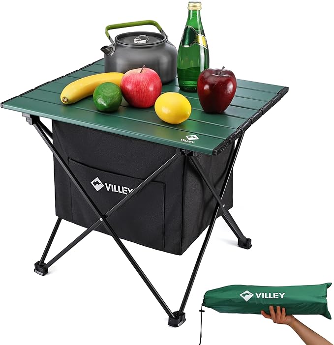 VILLEY Portable Camping Side Table, Ultralight Aluminum Folding Beach Table with Carry Bag for Outdoor Cooking, Picnic, Camp, Boat, Travel