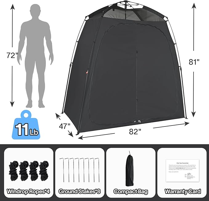 EighteenTek Shower Tent Camping, 2-Room Portable Changing Room, Outdoor Shower Enclosure, Pop Up Privacy Tent Shelter with Floor & Doors, Waterproof & Lightweight, Camping Toilet Bathroom