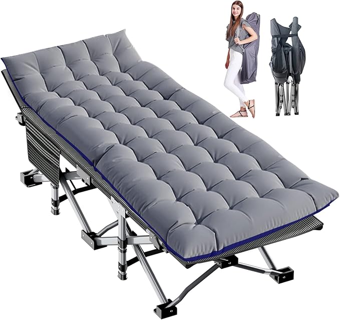 LILYPELLE Folding Camping Cot, Extra Wide Heavy Duty Sleeping Cots with Carry Bag, Double Layer Oxford Portable Travel Camp Cots for Home, Office Nap and Outdoor Beach