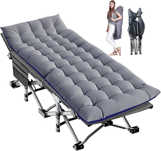 LILYPELLE Folding Camping Cot, Extra Wide Heavy Duty Sleeping Cots with Carry Bag, Double Layer Oxford Portable Travel Camp Cots for Home, Office Nap and Outdoor Beach
