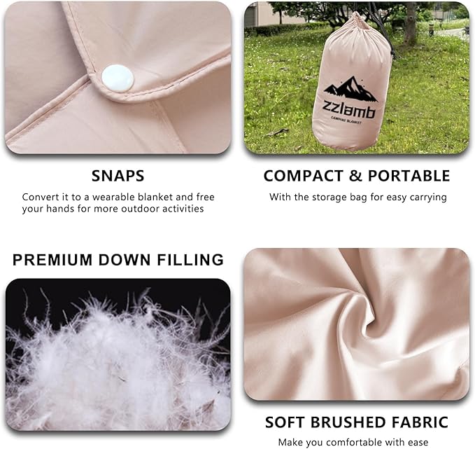 zzlamb Puffy Down Camping Blanket Water-Repellent, Down Throw Travel Blanket Portable for Outdoor, Light Warm Quilt for Couch Plane Car Theater Stadium Picnic RV Backpacking Hammock