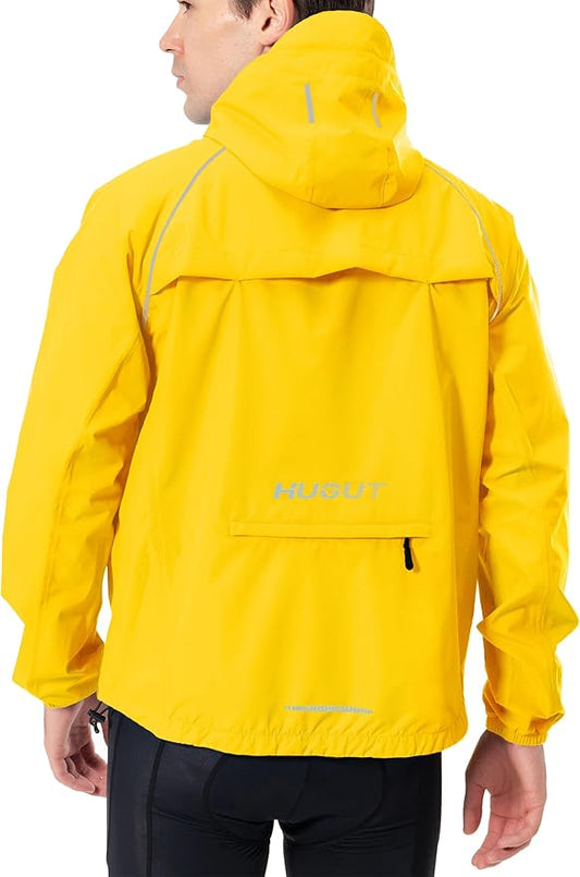 Men's Cycling Running Rain Jacket Lightweight Waterproof Biking Hiking Windbreaker Raincoat Reflective Packable