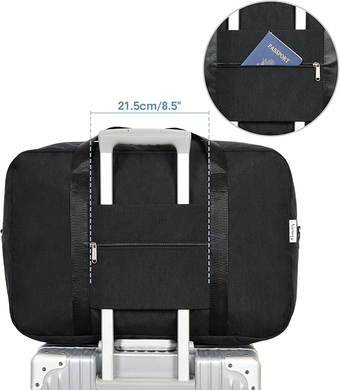 Carry on luaggage 22x14x9 Airlines Approved Foldable Carry on Bag Travel Duffel Packable Duffle Overnight for Women and Men 40L (Black)