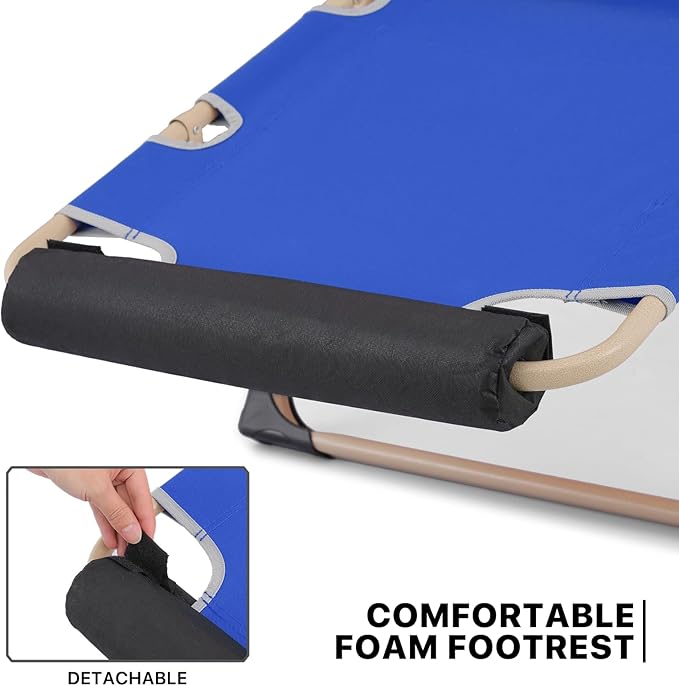 MoNiBloom Set of 2 Folding Reclining Patio Chairs, 3-Position Patio Lounger Folding Chairs with Footrest for Backyard Poolside Lawn, Blue, 330lbs Capacity