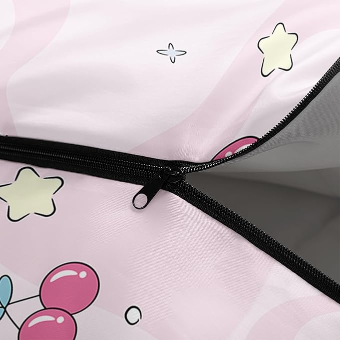 AILONEN Pink Lovely Rabbit Sleeping Bag for Girls Kids Adults,Warm and Cool Weather,Lightweight,Waterproof Backpacking,Cartoon Flowers Printed Bunny Sleeping Bag for Camping