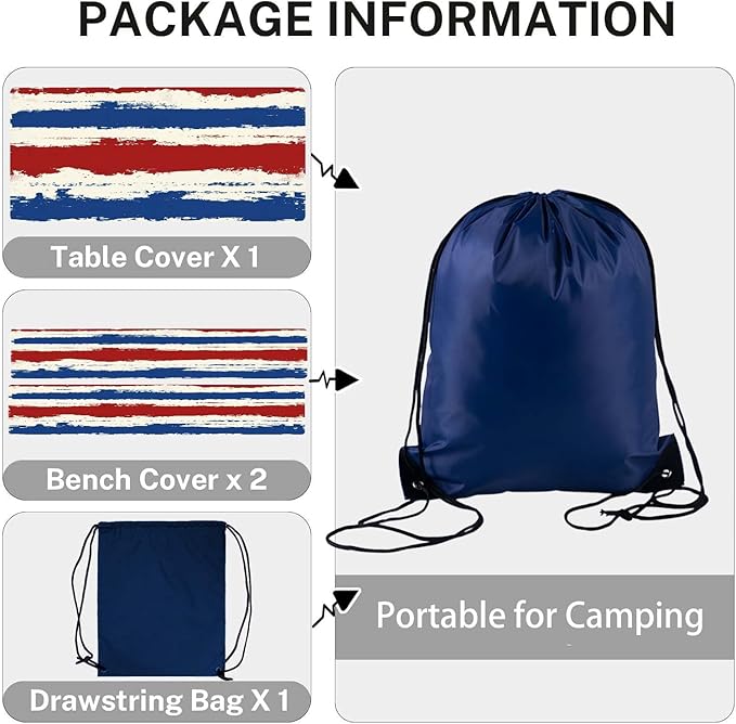 CAPSCEOLL Elastic Picnic Table Cover with Bench Covers 5Ft Waterproof Fitted Picnic Table Cover Cloths for Outdoors Camping Tablecloth with Drawstring Bag, 60X30in, Red Blue