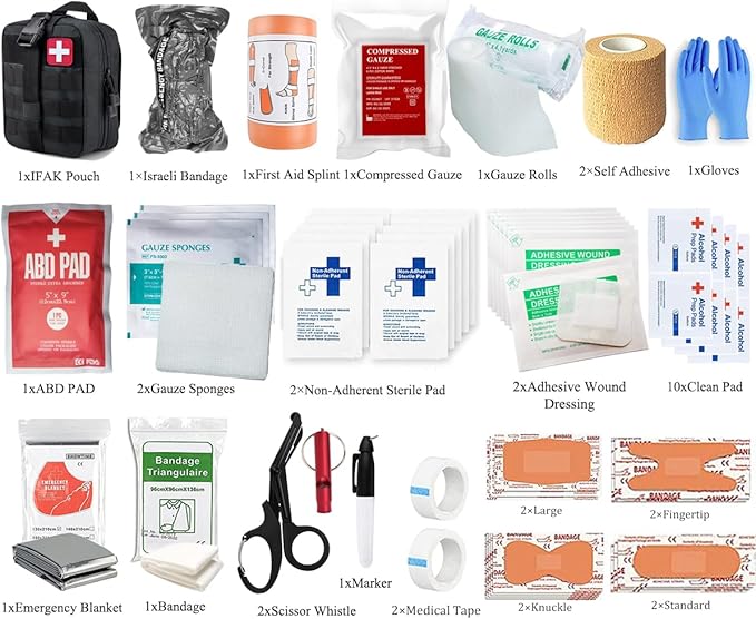 IFAK Kit Trauma Kit Military Medical First Aid Kits Bleeding Contral Emergency Survival Bug Out Bag for Camping Gear Supplies Hiking (Black)