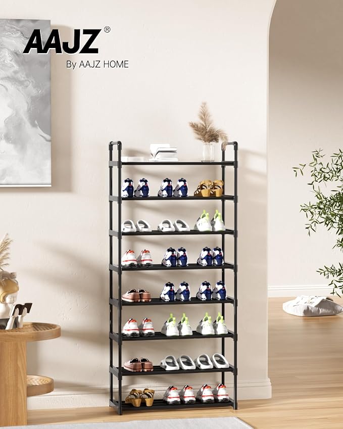 Metal Storage Shoe Rack,Large Capacity Shoe Organizer, Free Individual Assembly for 24-27 Pairs, for Entryway,Closet, Bedroom, Black (8 Tiers)