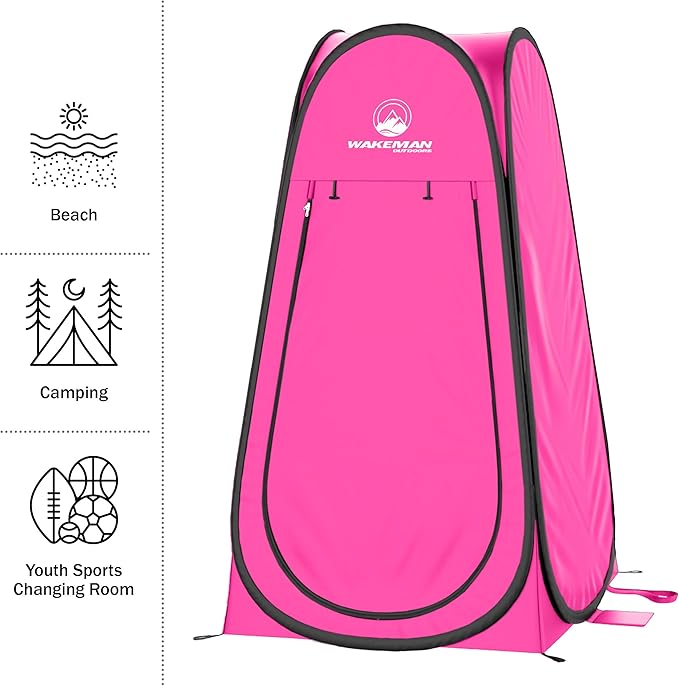 Pop Up Pod - Privacy Shower Tent, Dressing Room, or Portable Toilet Stall with Carry Bag for Camping, Beach, or Tailgate by Wakeman Outdoors (Pink)
