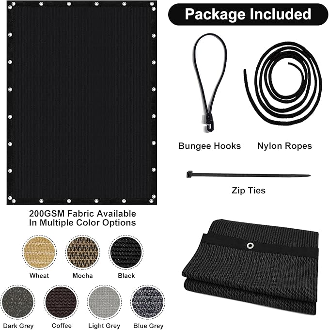 Artpuch 90% Sun Shade Cloth, 8 x 10 FT Pergola Shade Cover Canopy with Grommets, Sun Screen Fabric Tarp for Patio, Outdoor, Garden, Backyard, Black