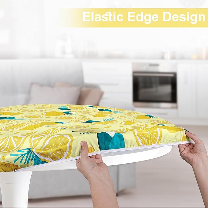 Round Tablecloth Fitted Elastic Table Cover Waterproof Table Cloth for Dinner, Party, Picnic,Camping, Round Table Cover for Indoor Outdoor