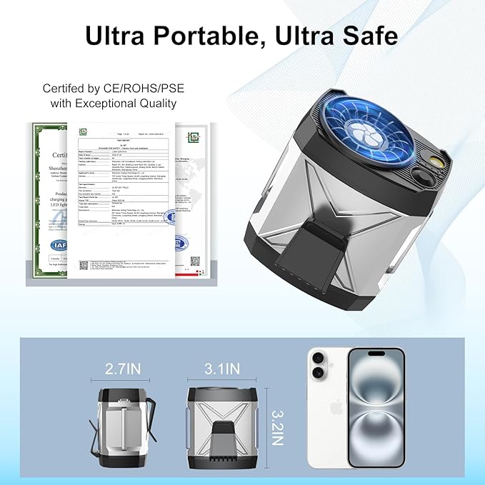 Portable Fan for Under Shirt, Waist Fan Clip On Belt, 4-in-1 Rechargeable Body Fans with LED Light, Phone Stand, Fast Charging 4-Speed Hip Personal Fans for Fishing, Outdoor, Makeup, Kitchen